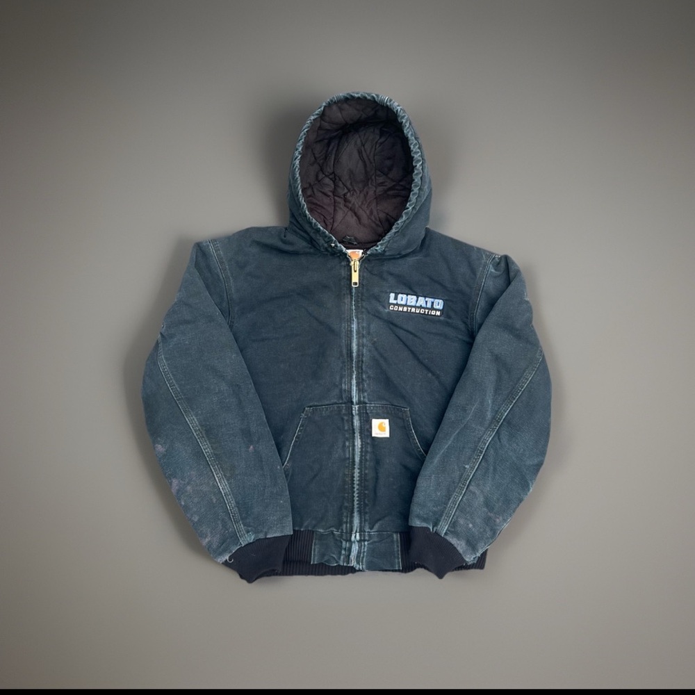 Carhartt Blue Navy Duck Canvas Active Quilt Lined Zip Up Jacket Bomber jnco